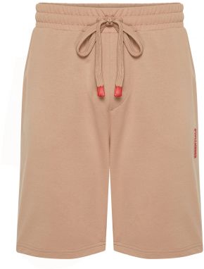 Trendyol Beige Regular Cut Letter Printed Drawstring Elastic Waist Shorts