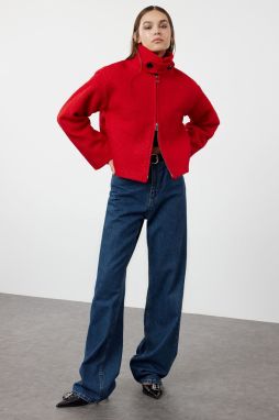 Trendyol Red Regular Mold Collar Detail Boucle Thin Jacket Coat