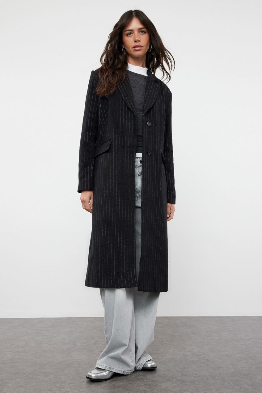 Trendyol Black Striped Regular Coat