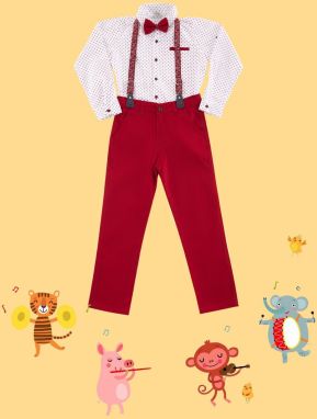 Trendyol Claret Red Boy Bow Tie Polka Dot Shirt Trousers Suspender Set