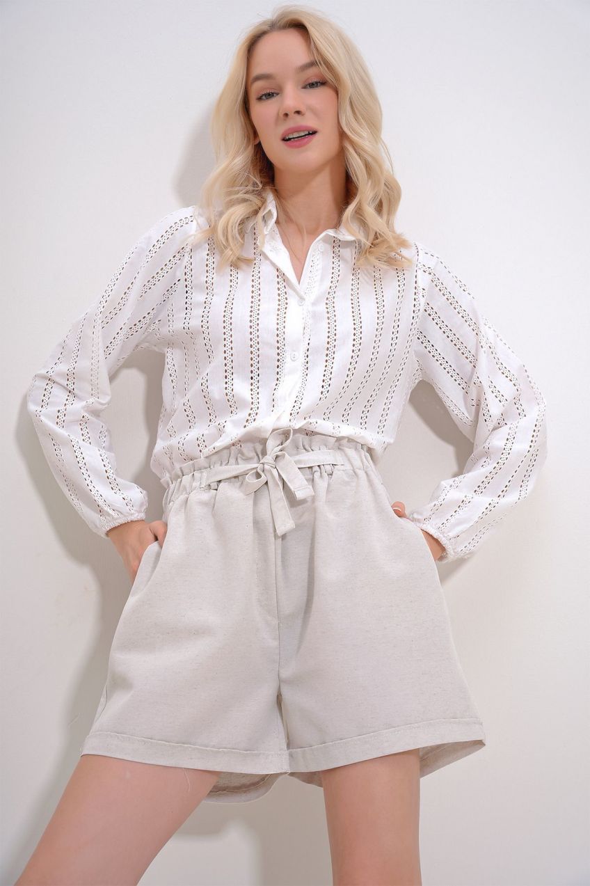 Trend Alaçatı Stili Women's White Princess Sleeve Woven Shirt