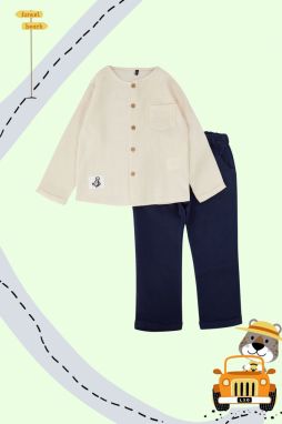 Trendyol Stone Boy Pocket Long Sleeve Shirt-Pants Set Knitted Bottom-Top Set