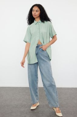Trendyol Mint Pocket Oversize Wide Pattern Woven Shirt