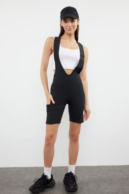 Trendyol Black Gathering Strap and Tulle Detailed Knitted Sports Biker/Cycler/Short Tights