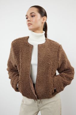 Trendyol Mink Regular Pattern Boucle Thin Jacket Coat