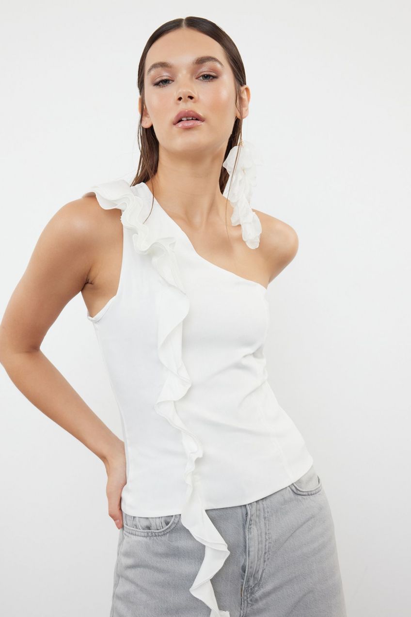 Trendyol White Flounce Detailed Woven Poplin Blouse