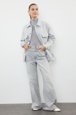 Trendyol Stone Oversize Pattern Knitted Cashmere Shacket Thin Jacket Coat
