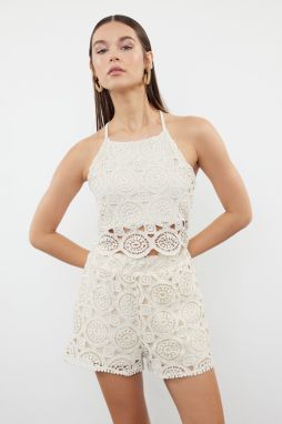 Trendyol Ecru Thin 100% Linen Crochet Knitted Detailed Strappy Knitwear Thin Blouse