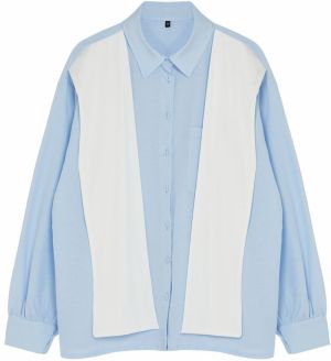 Trendyol Blue Front Knitwear Tie Detailed Ovesrzie Wide Fit Woven Shirt