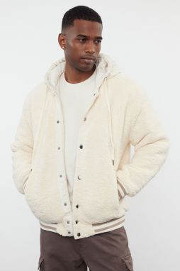 Trendyol Ecru Unisex Relaxed Fit Elastic Detailed Hooded Winter Coat