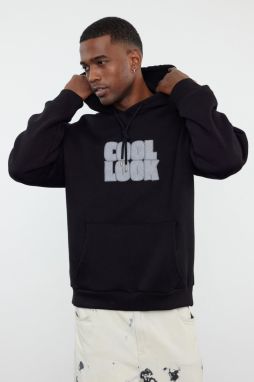 Trendyol Black Oversize/Wide Cut Hooded Fleece/Warm Embroidered Sweatshirt