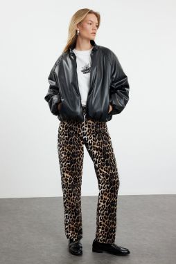 Trendyol Black Oversize Molded Faux Leather Quilted Puffer Jacket