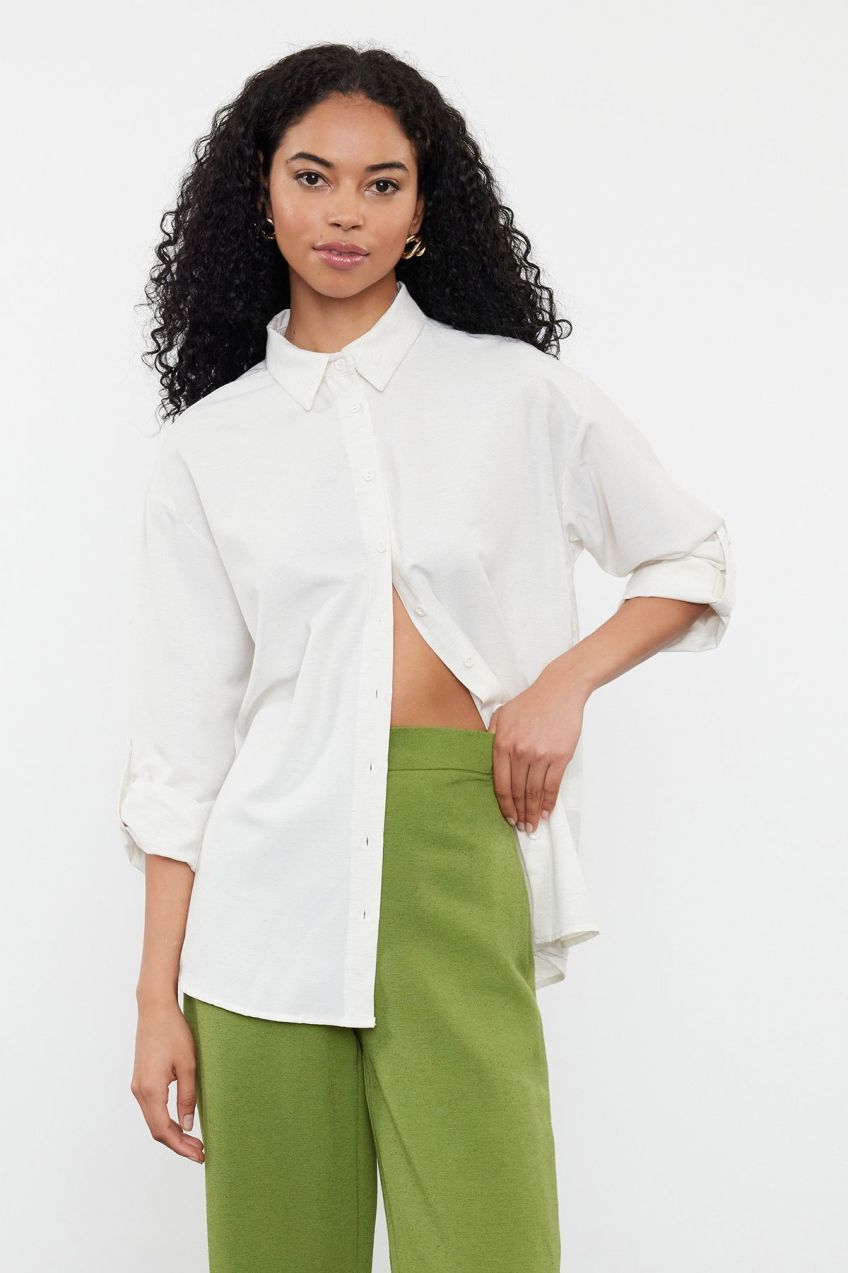 Trendyol Ecru Linen Look Woven Shirt