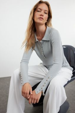Trendyol Gray Button Detailed Fine Knitwear Sweater