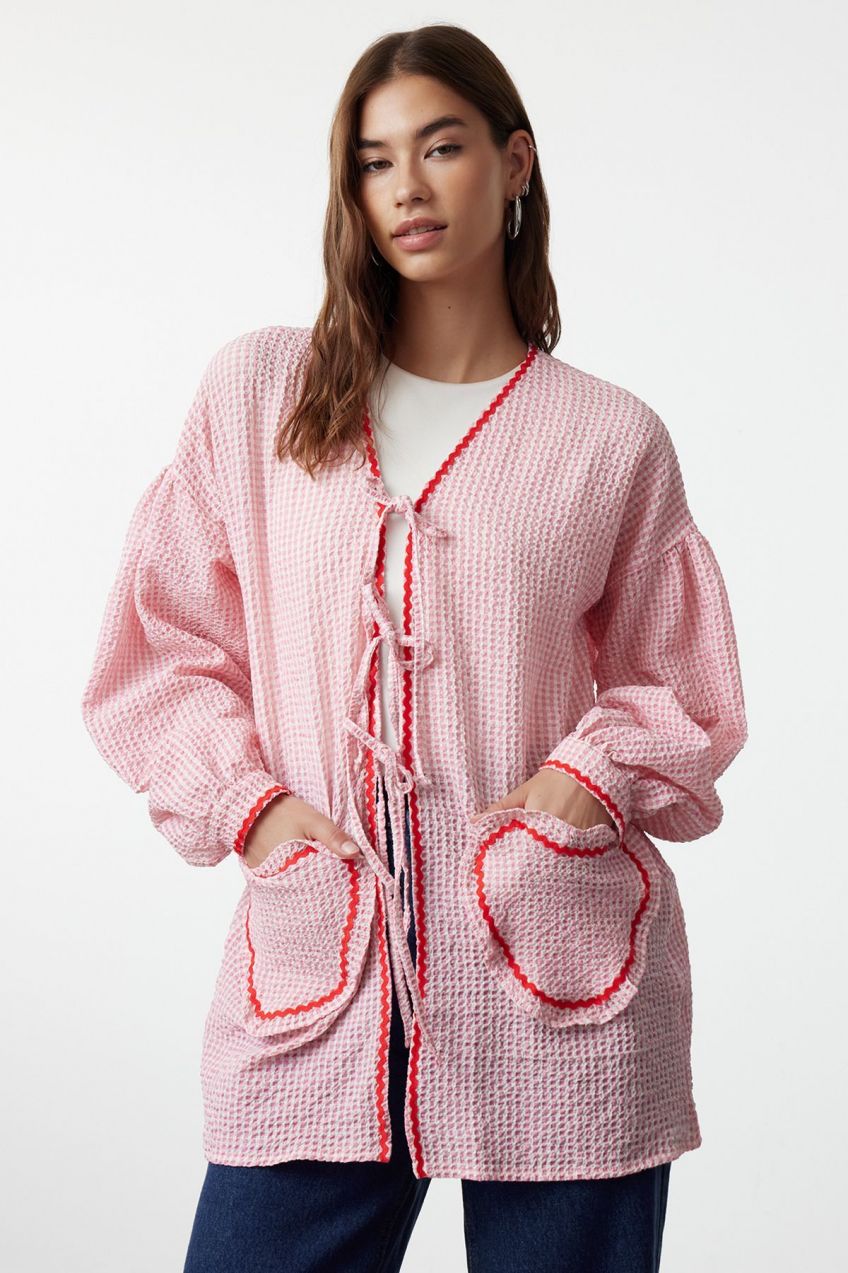 Trendyol Pink Heart Pocket Detailed Seersucker Shirt