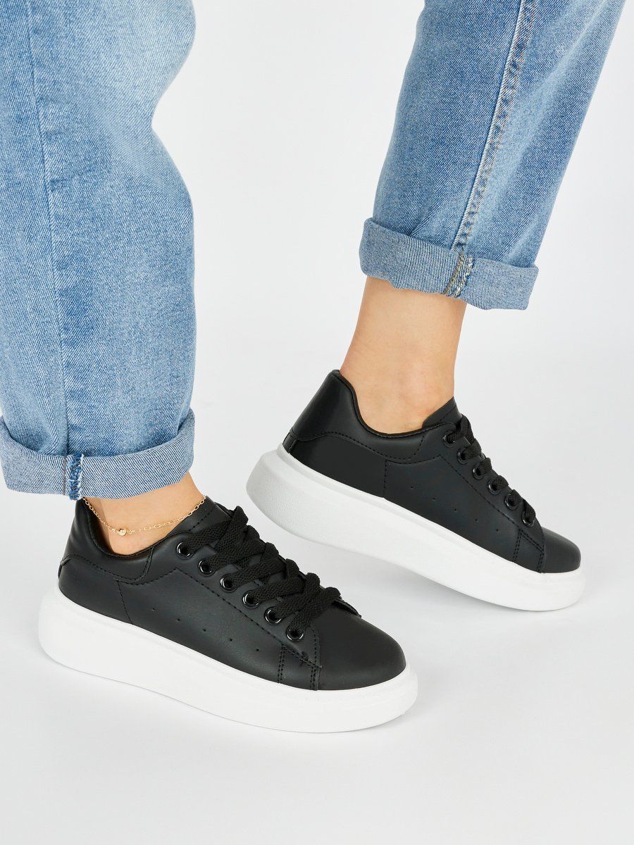 Shelvt Women's black platform trainers