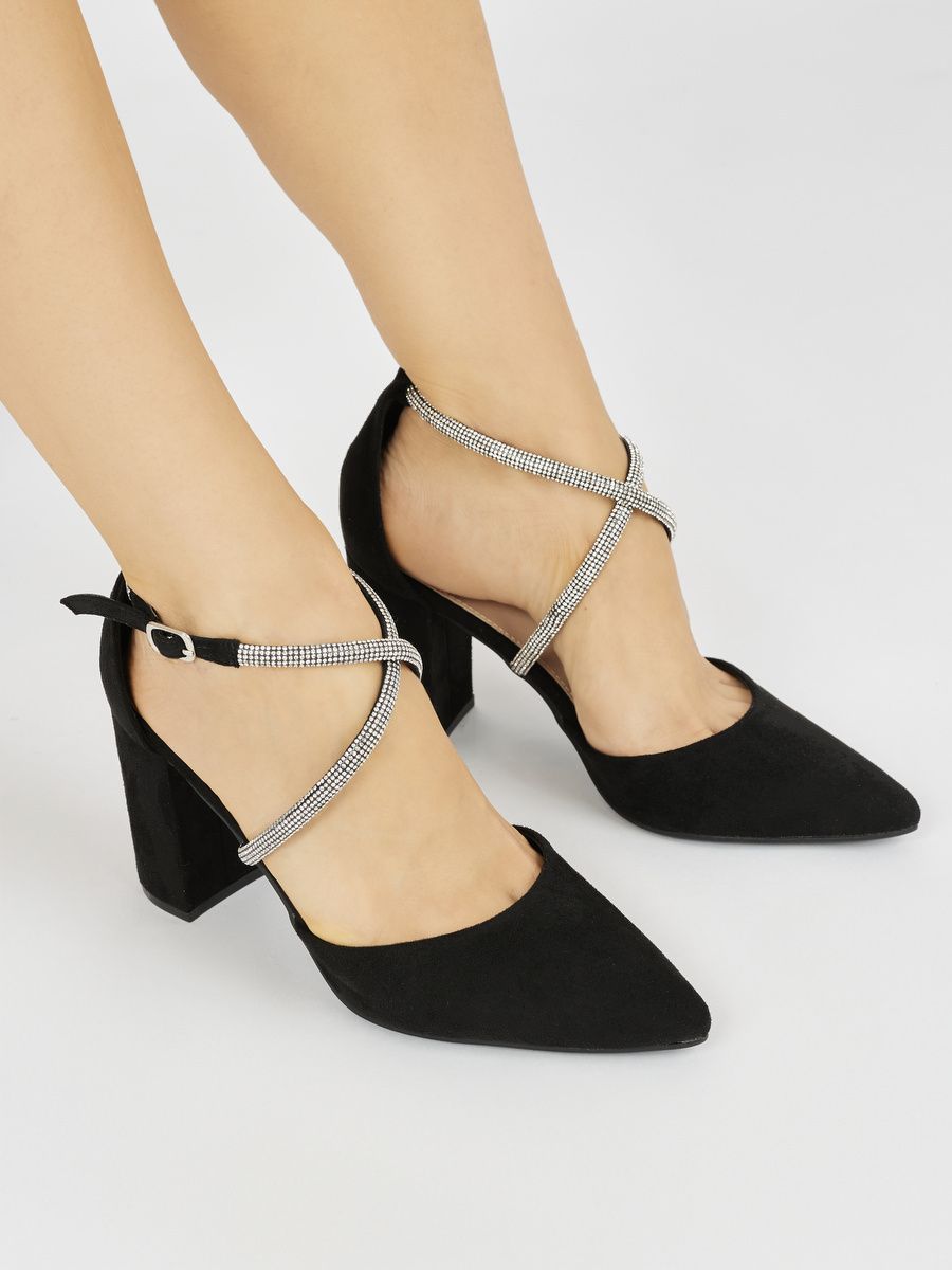 Shelvt Suede black pumps with sequins