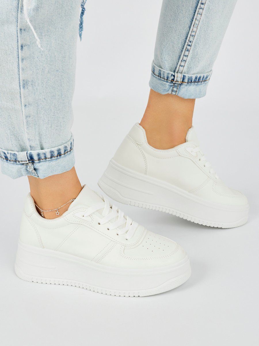 Shelvt White women's platform trainers