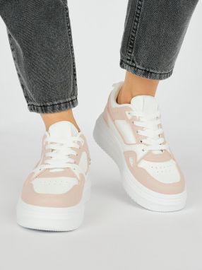 Shelvt White and pink women's platform trainers