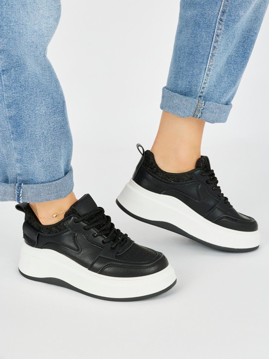 Shelvt Women's black sneakers with a thick sole