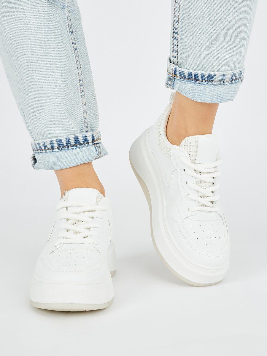 Shelvt Women's white sneakers with thick soles