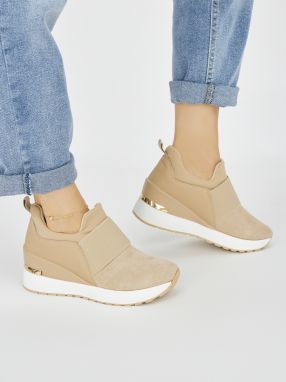 Shelvt Brown suede wedge sneakers