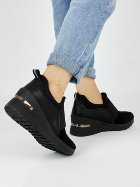Shelvt Black women's wedge sneakers
