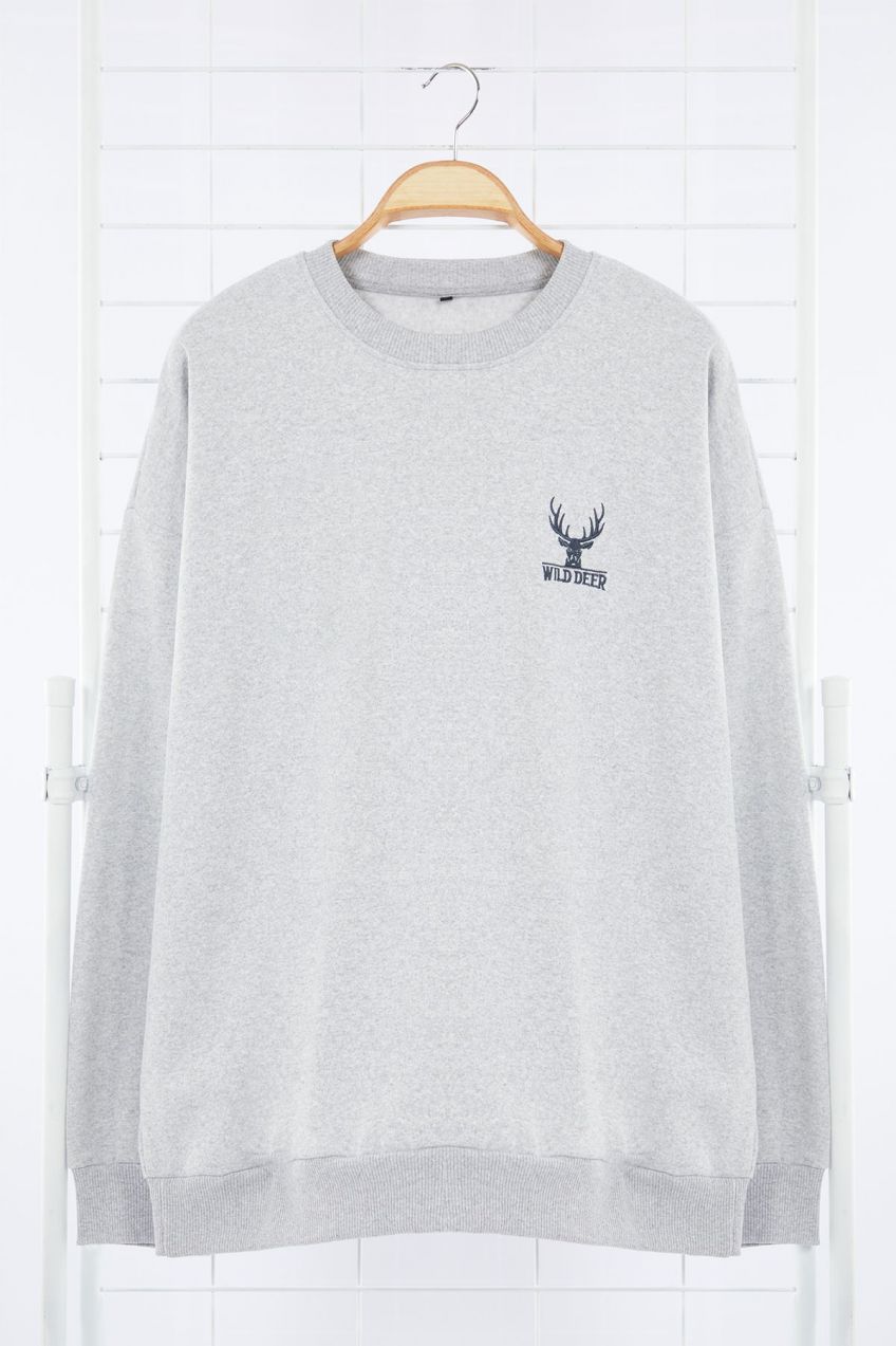 Trendyol Grey Oversize/Wide Cut Embroidered Detail Plus Size Sweatshirt