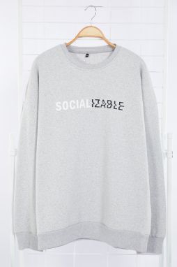 Trendyol Grey Oversize/Wide Cut Text Printed Plus Size Sweatshirt