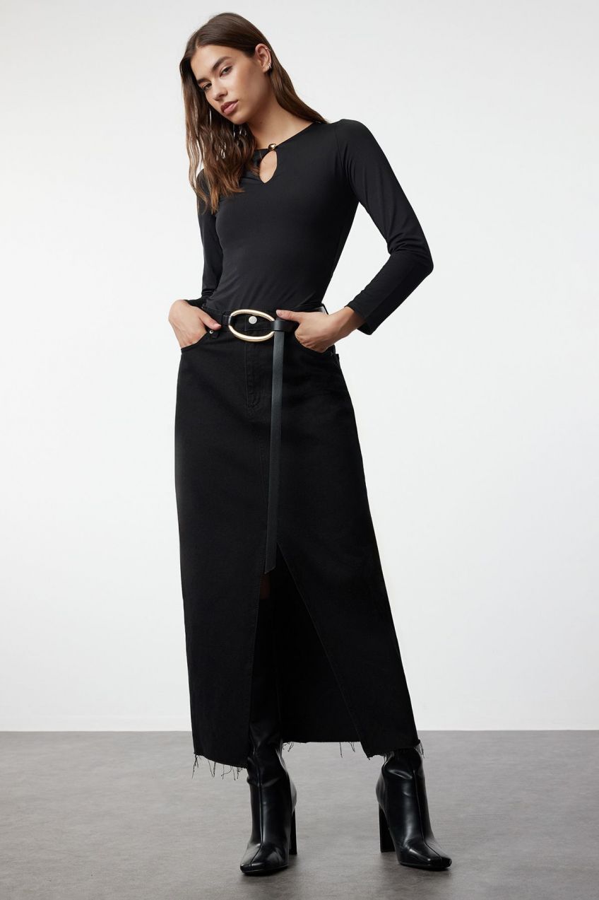 Trendyol Black Accessory Detailed Fitted Flexible Snap Fastener Knitted Body