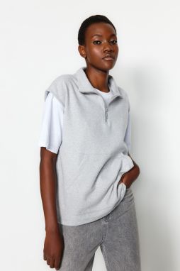 Trendyol Grey Thessaloniki/Knitwear look, golier na zips regular fit, pletená mikina s nulovým rukávom
