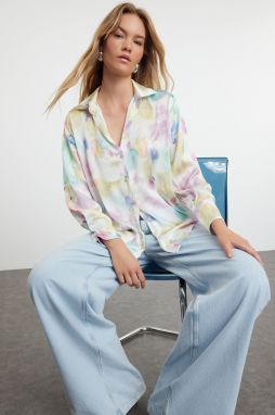 Trendyol Multicolored Woven Satin Rose Patterned Oversize Wide Fit Shirt