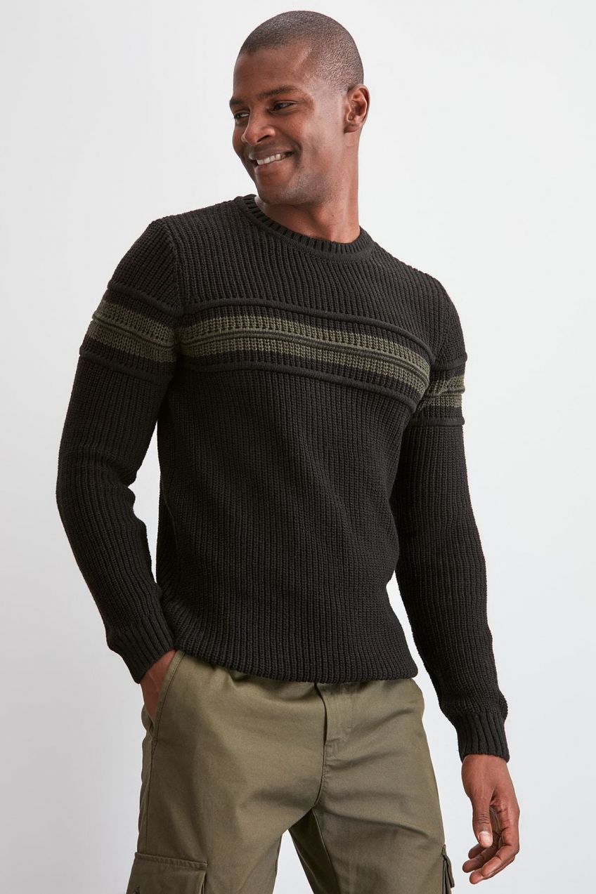 Trendyol Black Men's Long Sleeve Crew Neck Ribbed Sweater