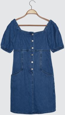 Trendyol Front Button Denim Dress WITH Blue Balloon Sleeves