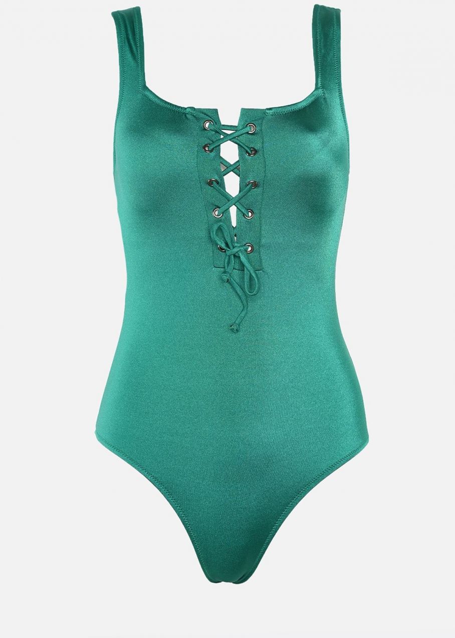 Trendyol Green Eyelet and Tie Detailed Swimsuit