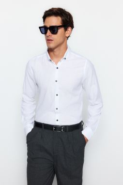 Trendyol White Slim Fit Textured Cotton Shirt