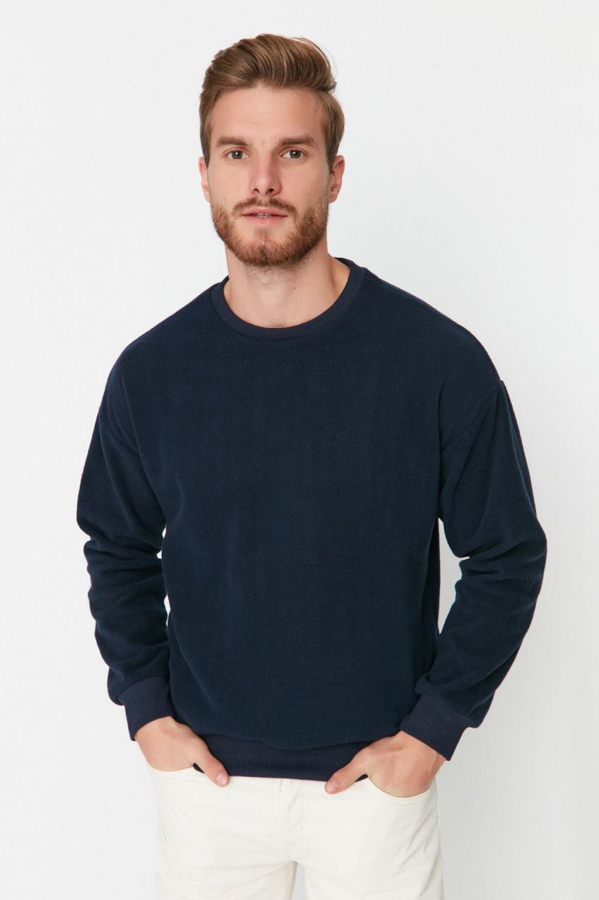 Trendyol Navy Blue Regular/Normal Cut Fleece Warm Sweatshirt