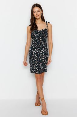 Trendyol Black Straight Cut Mini Woven Straps Patterned Woven Dress