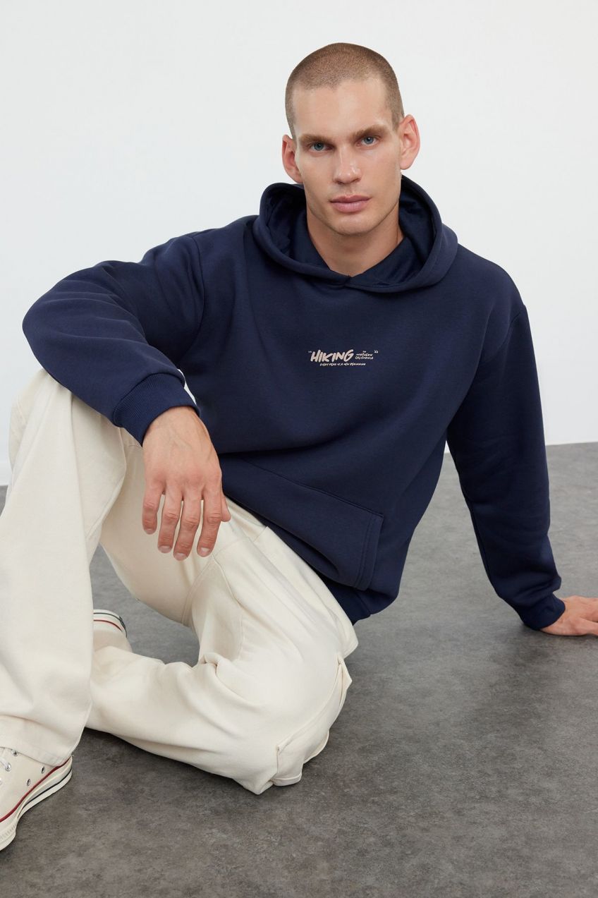 Trendyol Oversize/Wide Cut Hooded Back Printed Fleece/Warm Sweatshirt