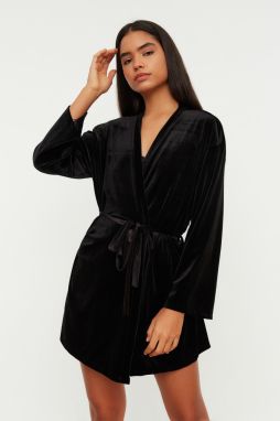 Trendyol Black Soft Feel zamatový pletený župan