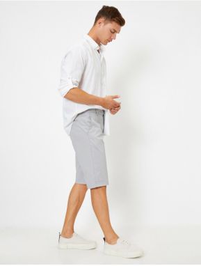 Koton Men's Gray Solid Color Gabardine Chino Shorts