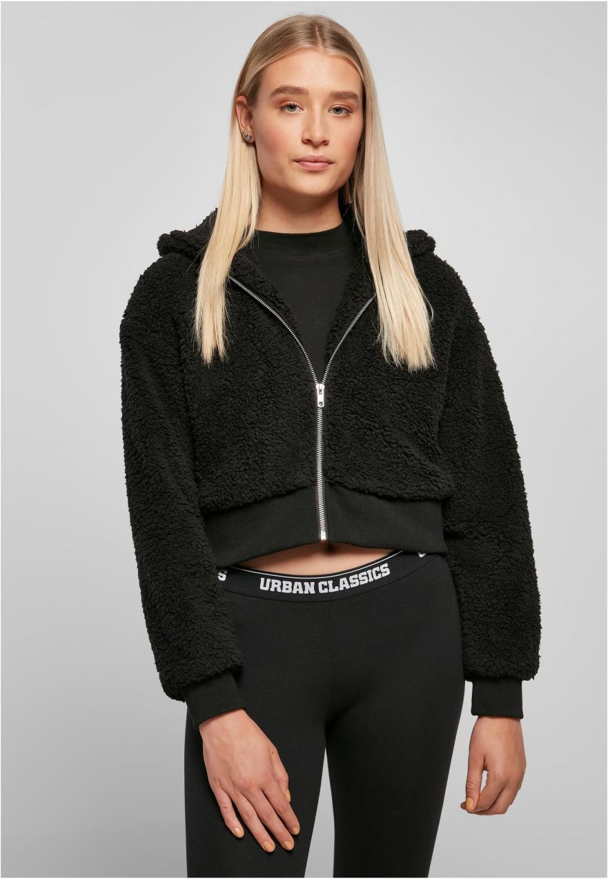 Women's short oversized jacket Sherpa black