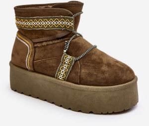 Women's snow boots with thick soles and laces, green Milson