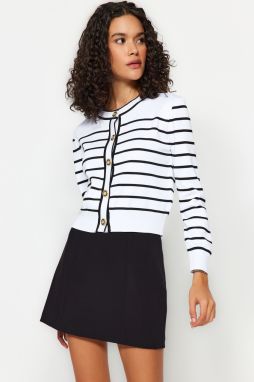 Trendyol Ecru Striped Buttoned Knitwear Cardigan