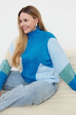Trendyol Curve Blue Color Block Knitwear Sweater