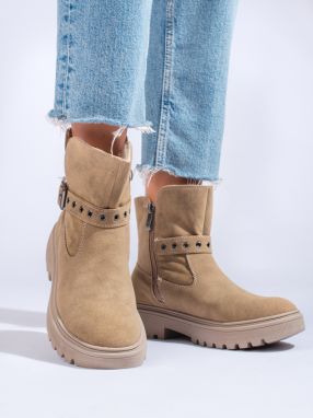 Beige women's ankle boots Shelvt made of ecological suede