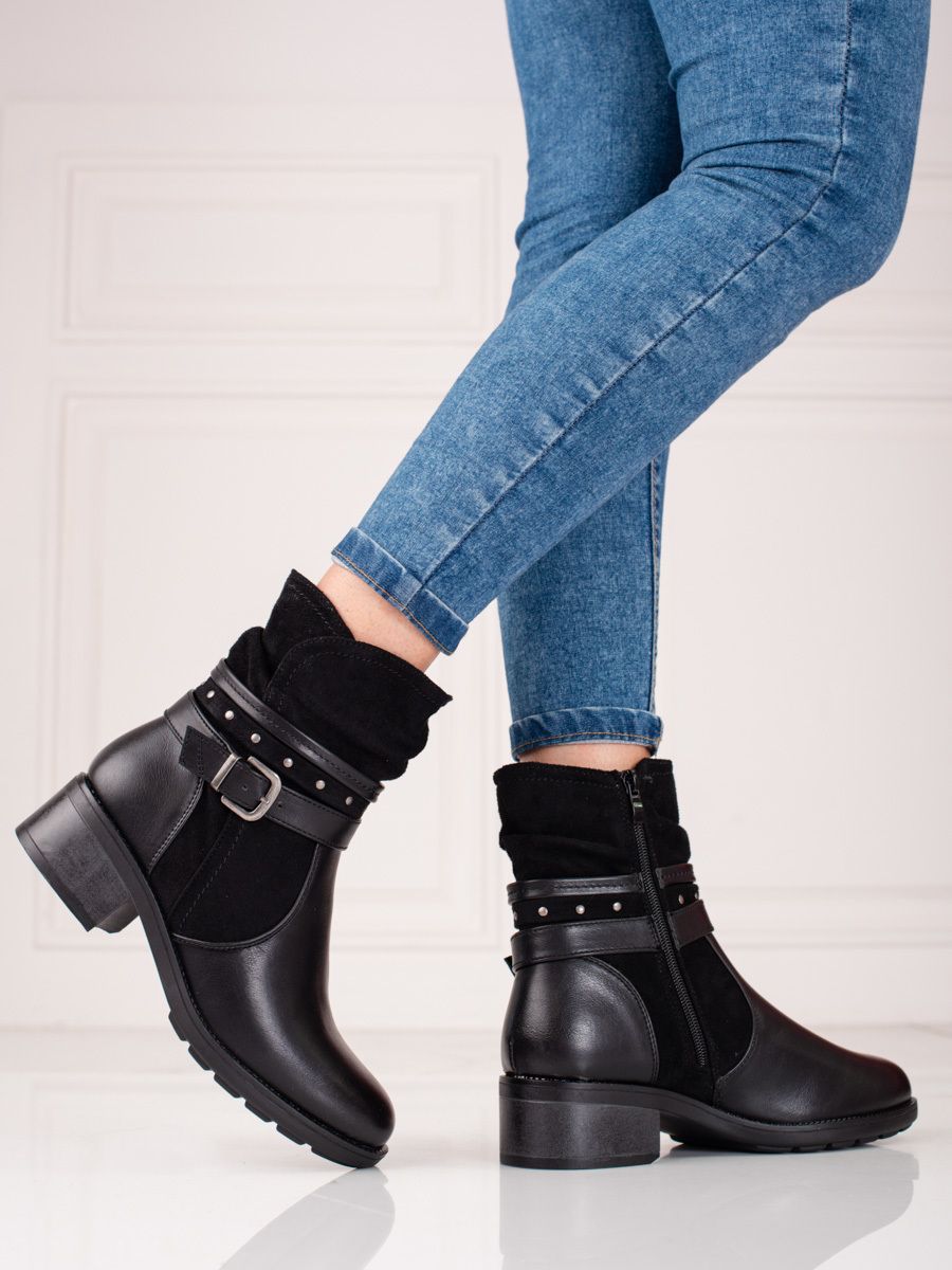Shelvt women's ankle boots with decorative belt