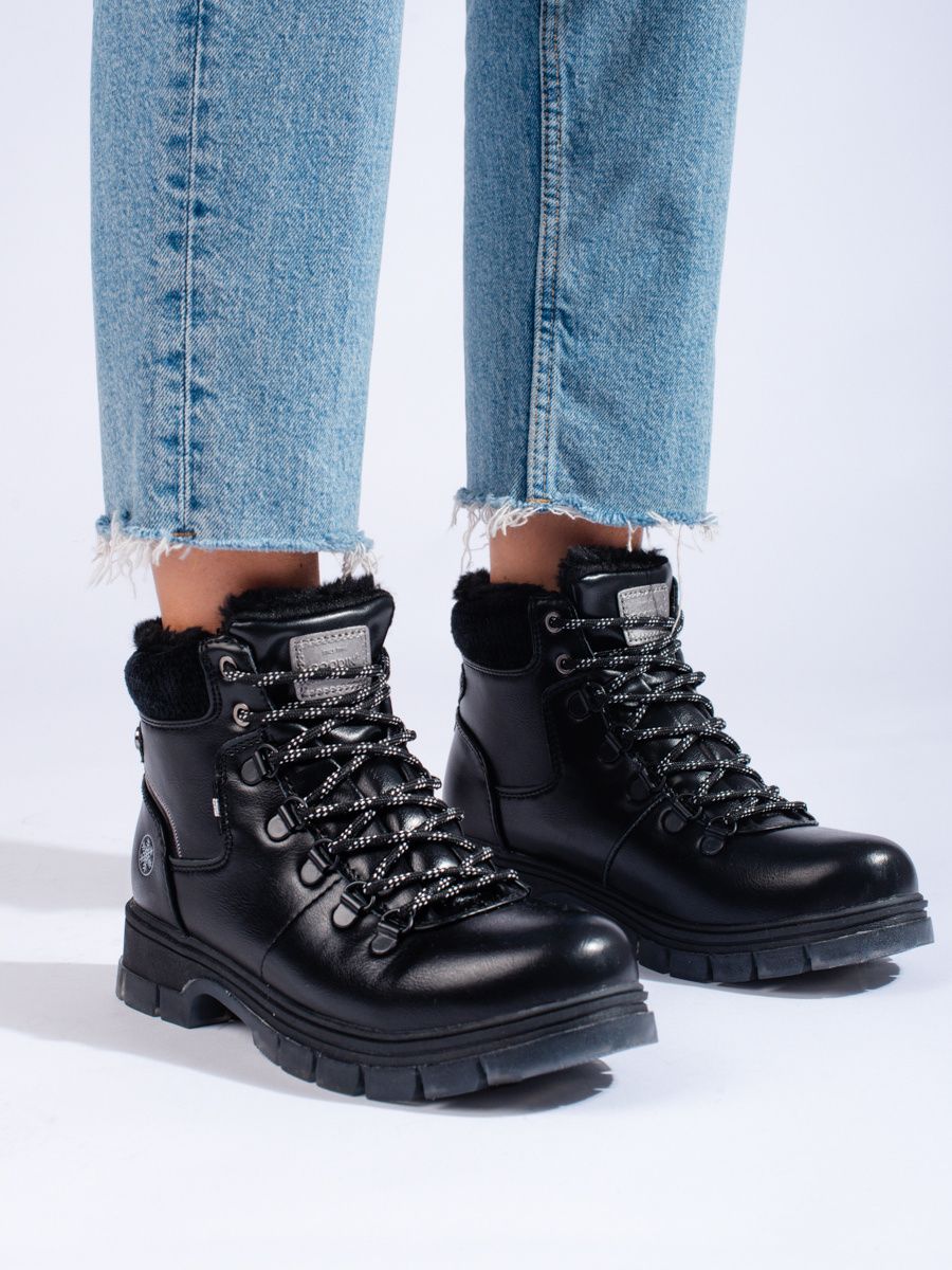 Black trappers made of eco shelovet leather