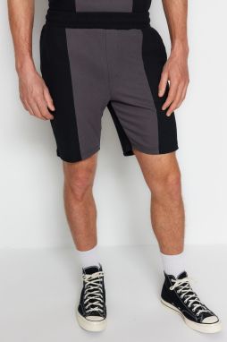 Trendyol Black Men's Regular/Normal Wear, Medium Length Textured Ottoman Color Block Shorts.