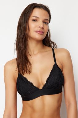 Trendyol Black Lace Rope Strap Non-wired Cupless Triangle Knitted Bra
